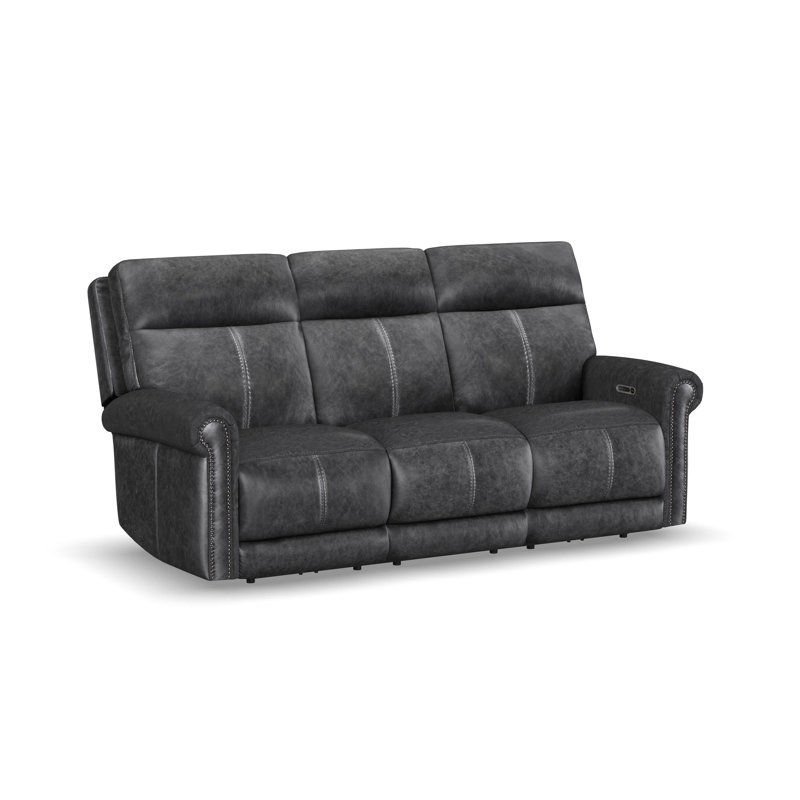 Canapé inclinable avec console Sterling, appuis-tête électriques et lombaire Sterling Power, Cuir véritable gris