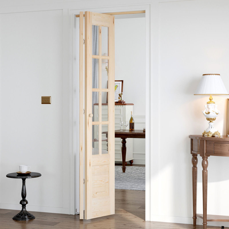Porte pliante en verre et bois massif 8-Lite avec trousse de quincaillerie d'installation, 30 po x 80 po, 2