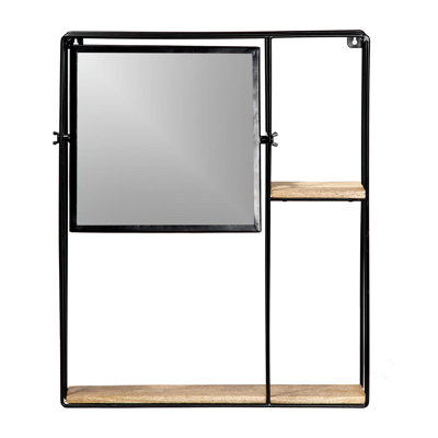 Metal Flat Wall Mirror with Shelves