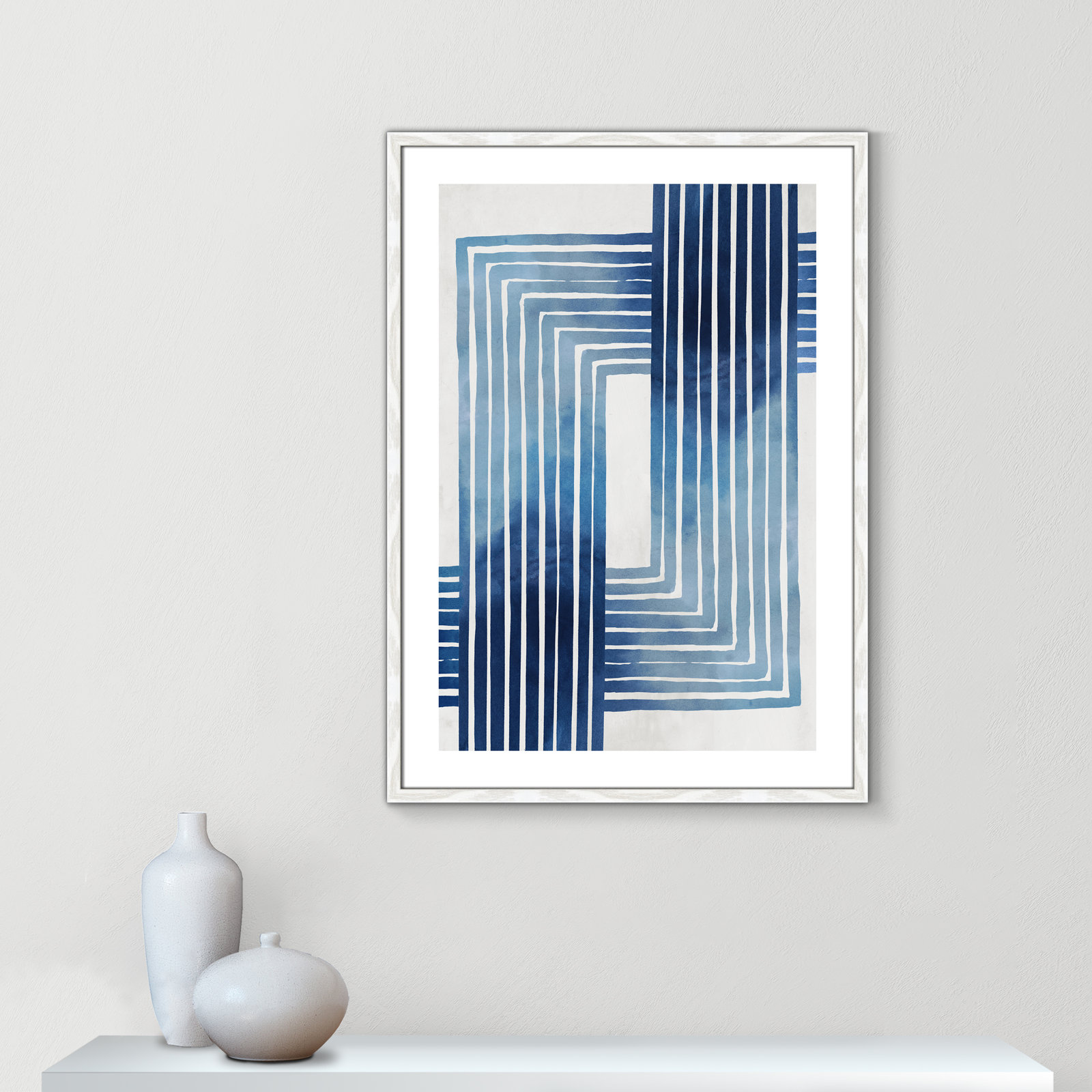 Lanny "In Unison" Painting by Eva Watts, White Wood Framed Paper, 35.5" H x 25.5" W x 0.75" D