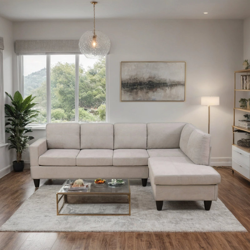 2-Piece Fluffy Fabric L-Shaped Living Room Sectional Sofa Set, Right Hand Facing