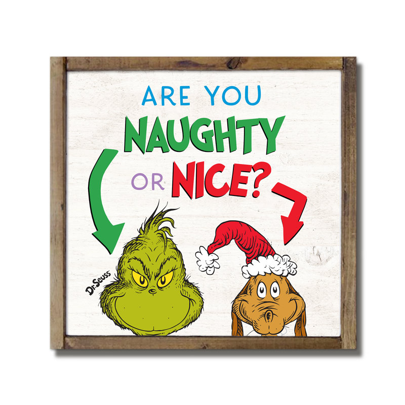 The Grinch Naughty or Nice, plaque de bois encadrée