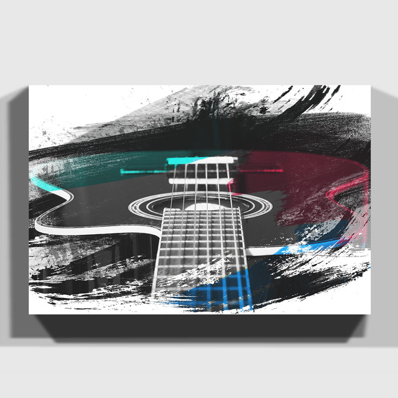 Guitar Black and White - Wrapped Canvas, 50cm H x 76cm W