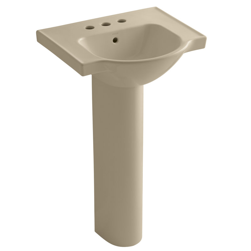 Veer™ Ceramic Pedestal Bathroom Sink with Overflow, Mexican Sand, 4" Centers, 35.5" H x 24" L x 18.25" W