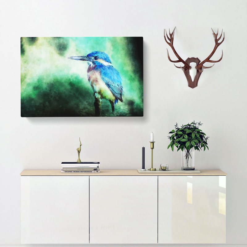 The Kingfisher Bird Looking West - Wrapped Canvas Painting, 40cm H x 60cm W x 3cm D