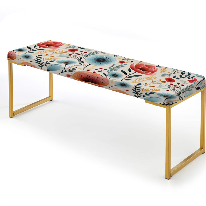 Banc rembourré or, Blue And Coral Vintage Poppy Dreams 