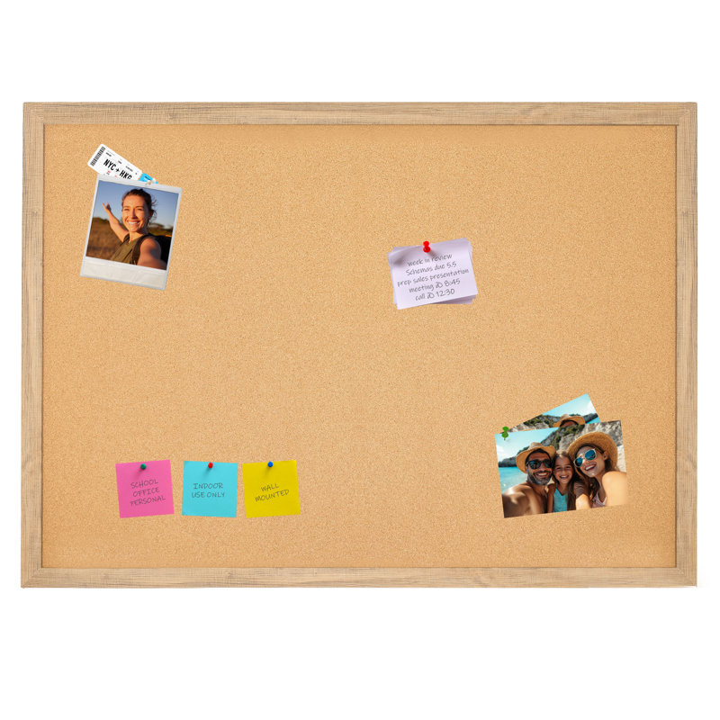 Cork Bulletin Board with MDF Frame and 6 Pushpins