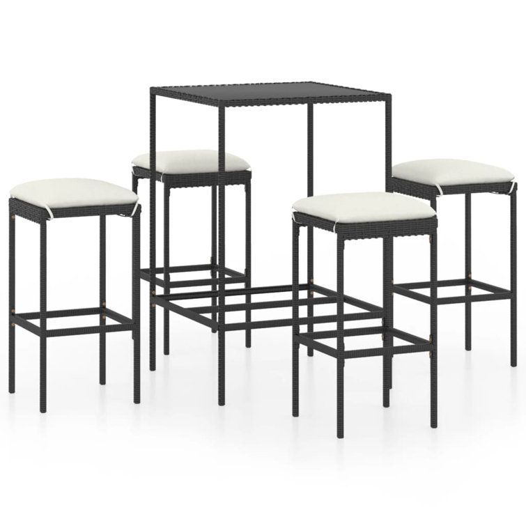 Patio Bar Table and Stools with Cushions Poly Rattan