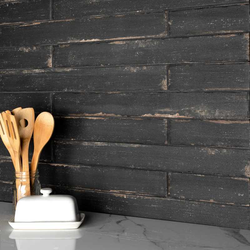 Retro 3" x 24" Porcelain Wood Look Wall & Floor Tile, Black