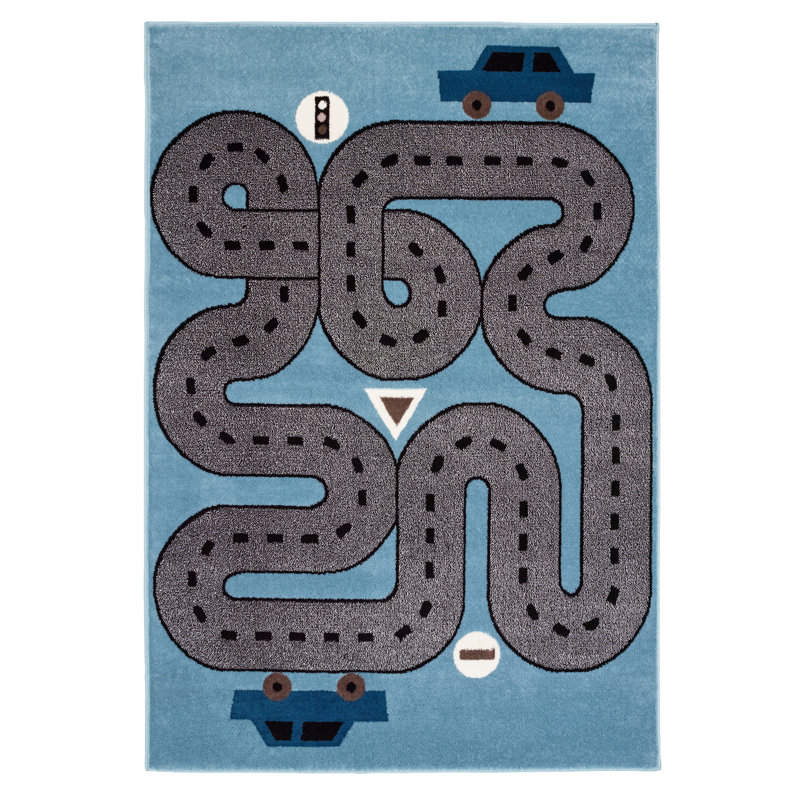 Bowie Playroom Geometric Rug, Rectangle  1'10" x 3', Gray/Blue