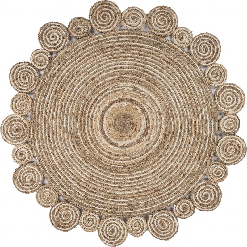 Amaan Modern Farmhouse Natural Fiber Jute Round Indoor Area Rug with Cotton Backing, Round 6'