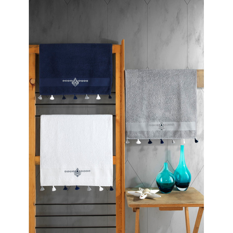 Ensemble de serviettes de bain de qualité supérieure, bleu foncé et blanc / gris, 19,7 po x 35,4 po | 100% coton, 400 g / m² | Lavable à la machine pour un entretien facile, doux et absorbant, parfait pour la salle de bain et le spa, confort luxueux