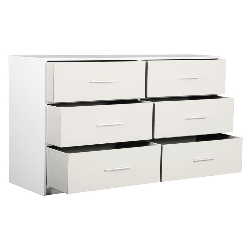 Commode 6 tiroirs avec grands tiroirs en tissu, Blanc