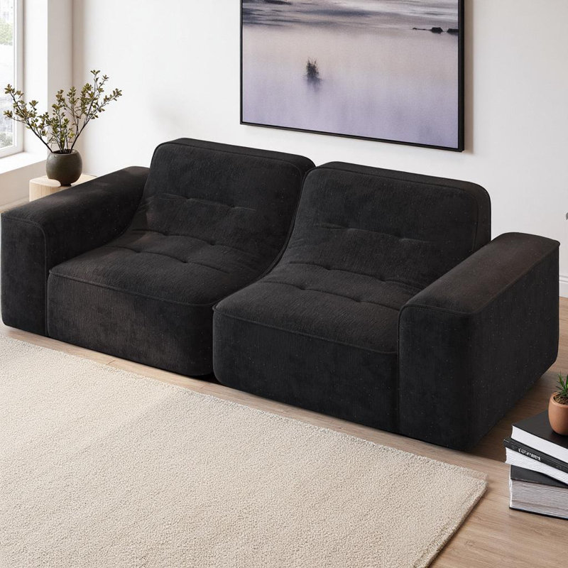 Canapé modulaire 83,6 po à 3 places en tissu chenille scintillant capitonné 83,6 po, Noir