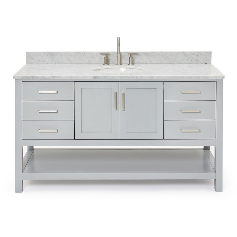 Magnolia Bath Vanity Rectangular Basin S061SCW2R, Oval, Gray, 61"