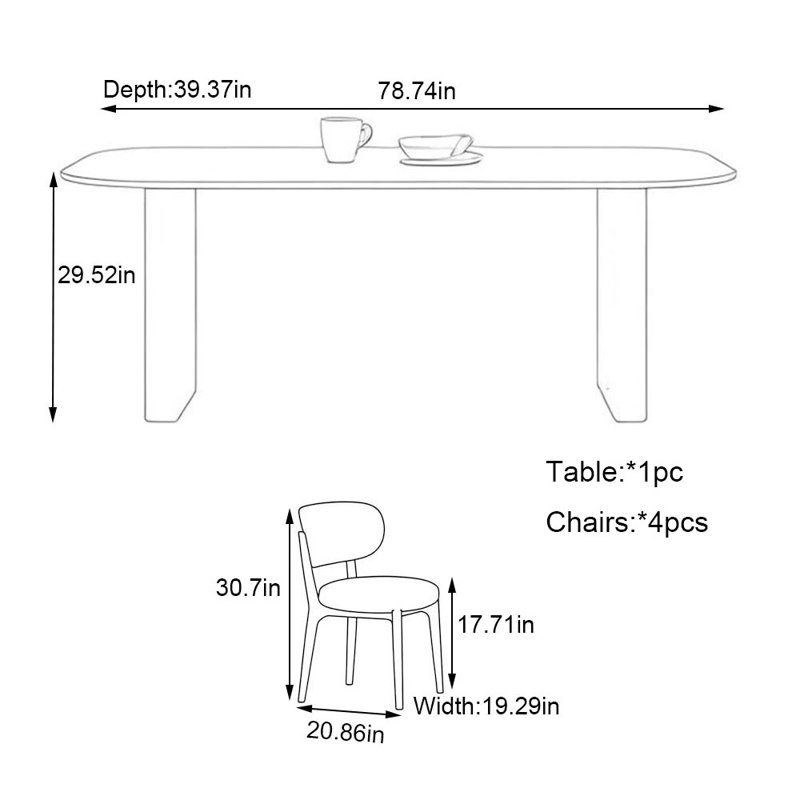Rectangular rock plate dining table and chair set, 29.52"H x 78.74"L x 39.37"W