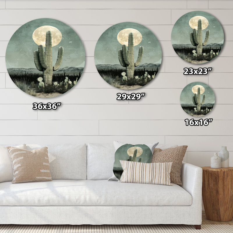 Martinique - reproduction d'art traditionnelle grise en métal, art mural rond en métal Cactus, H 23 po x l 23 po