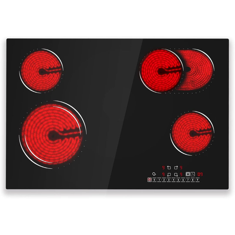 Plaque de cuisson électrique à 4 brûleurs de 220 po à 240 V à 4 brûleurs Davivy avec minuterie à contrôle tactile et verrouillage pour enfants et protection contre la surchauffe incluse 9 niveaux de puissance pour la cuisson à la vapeur