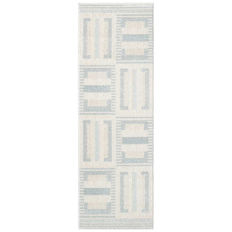 Maridee Ivory Blue Modern Indoor Rug, Runner 2' x 6'