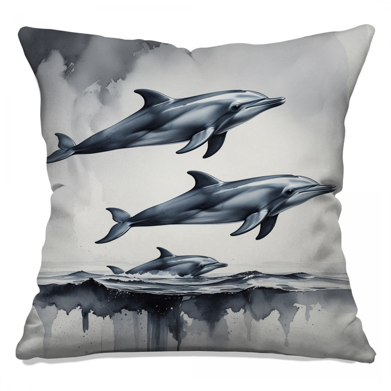 Jumping Dolphins Ocean Scene Double Sided Throw Pillows, 20 x 20 inches