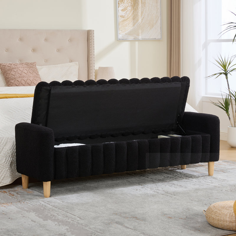 Banc capitonné avec accoudoirs et rangement, Noir