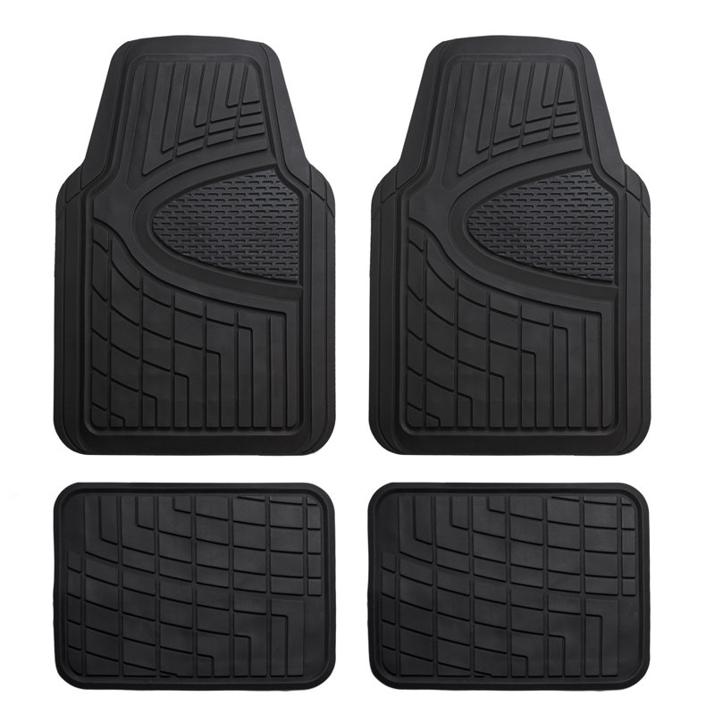 Premium Tall Channel Trimmable Non-Slip Rubber Floor Mats Full Set, Black