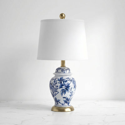 Classic Chinese 23" Porcelain Table Lamp, Traditional Asian Ceramic Bedside Light