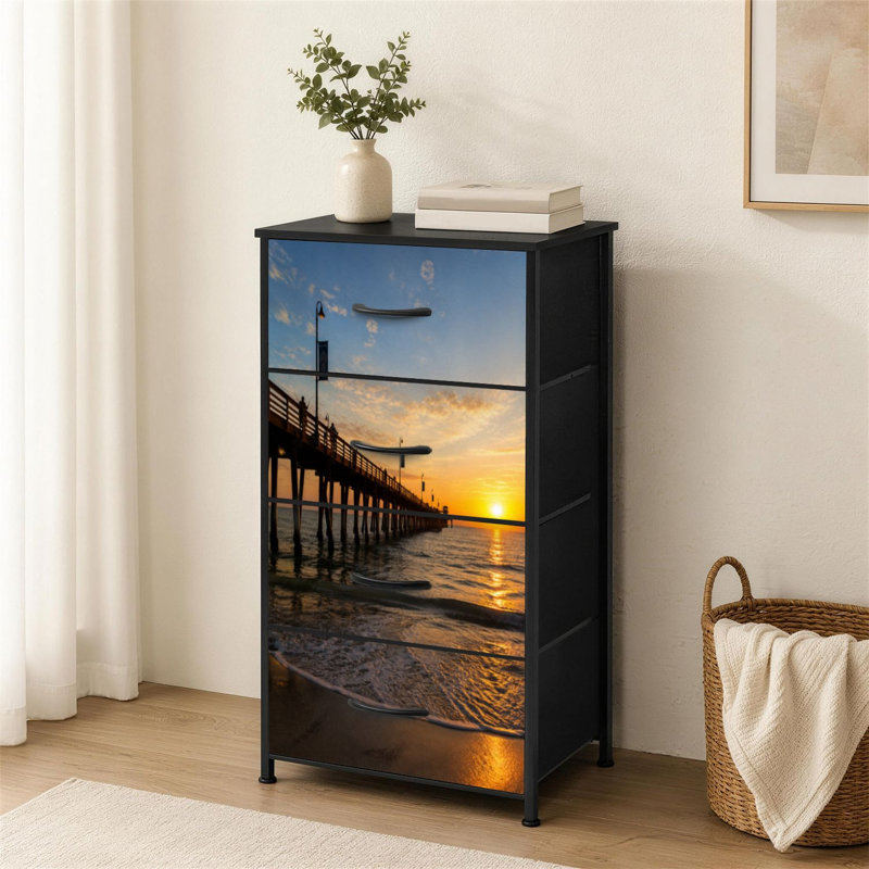Commode 4 tiroirs pour chambre à coucher Pisme Beach Pier Sunset Pacific Ocean California Coastline Petite commode à vêtements pour commode avec commode