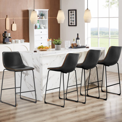 Tabourets de bar à hauteur de comptoir avec dossier en cuir, tabourets de bar Matel pour la cuisine, ensemble de 4 tabourets de 29 po