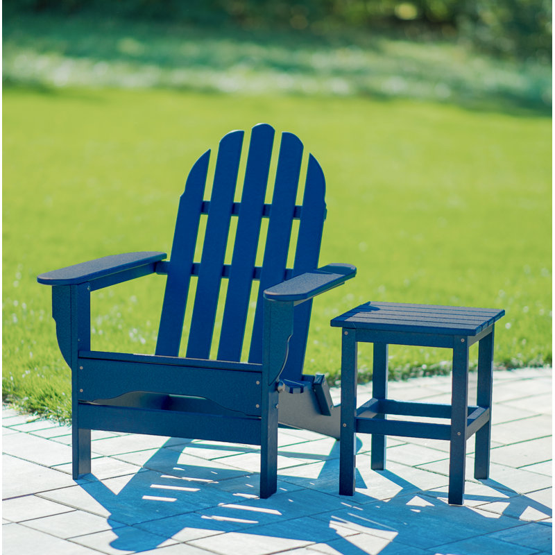 Chaise Adirondack en plastique / résine avec table Leighton, Bleu marine