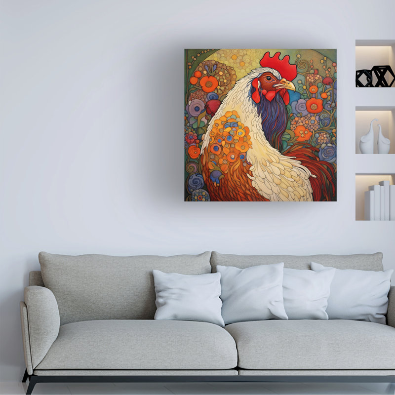 Art sur toile «poulet enchanté» par Robin Tina Lavoie, H 14 po x l 14 po
