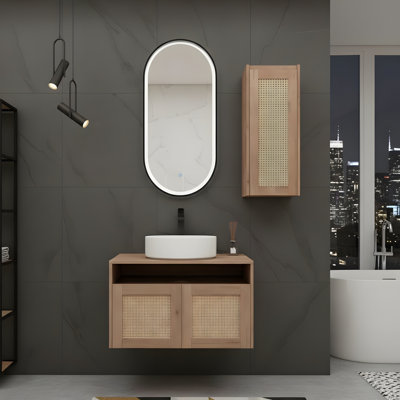 30-inch bathroom vanity with two ceramic sinks and side cabinets