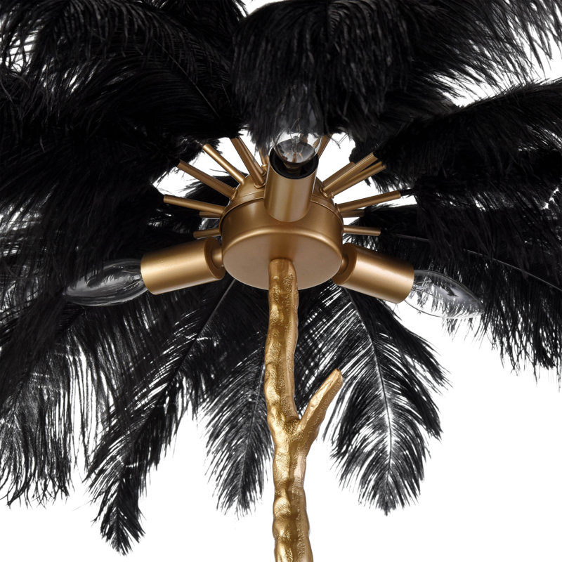 28"H Branch and Black Ostrich Feather Table Lamp, Black
