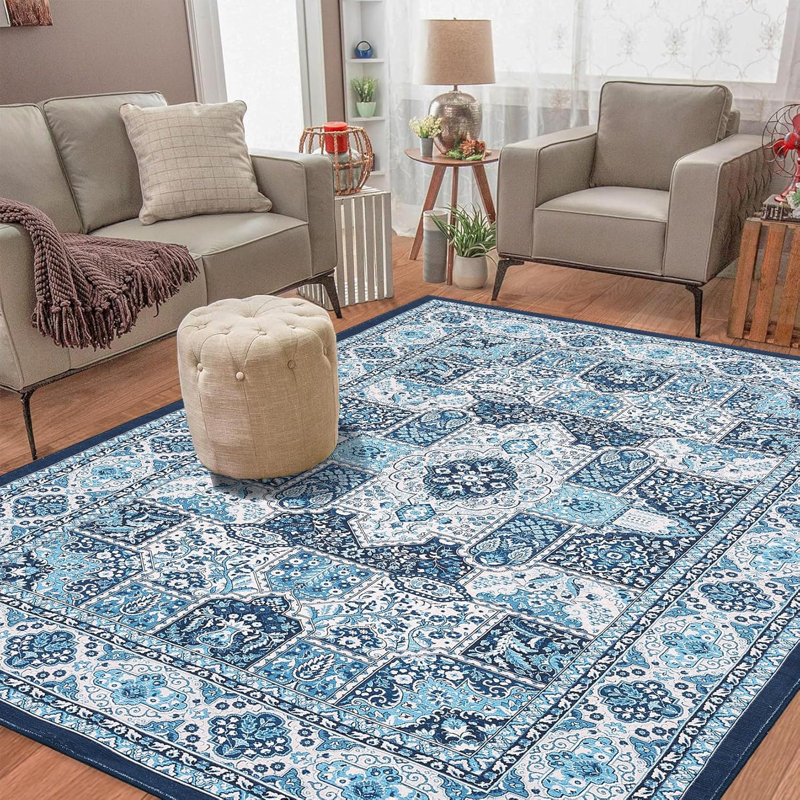 5x7 Ft Modern Geometric Trellis Area Rug, Boho Machine Washable Non-Slip, Vintage Medallion Stain-Resistant Floor Carpet for Living Room (Camel)