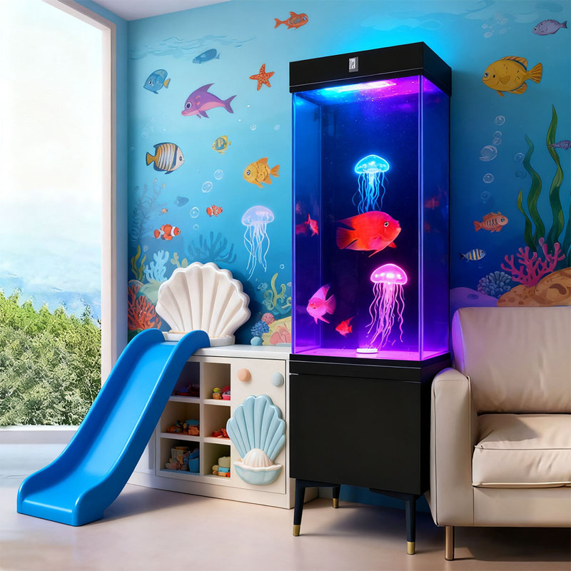 Aquarium en bois manufacturé 28 à 39 gallons pour ornement avec prises de courant, Noir