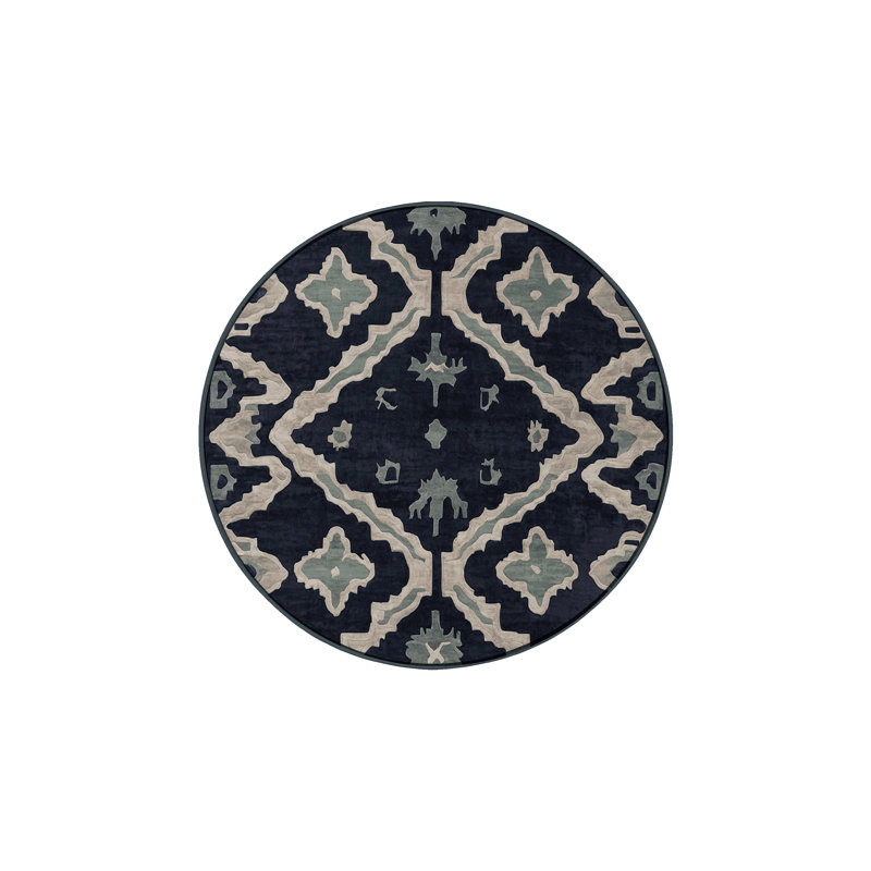 Tapis gris soyeux et moelleux, Rond 7 pi