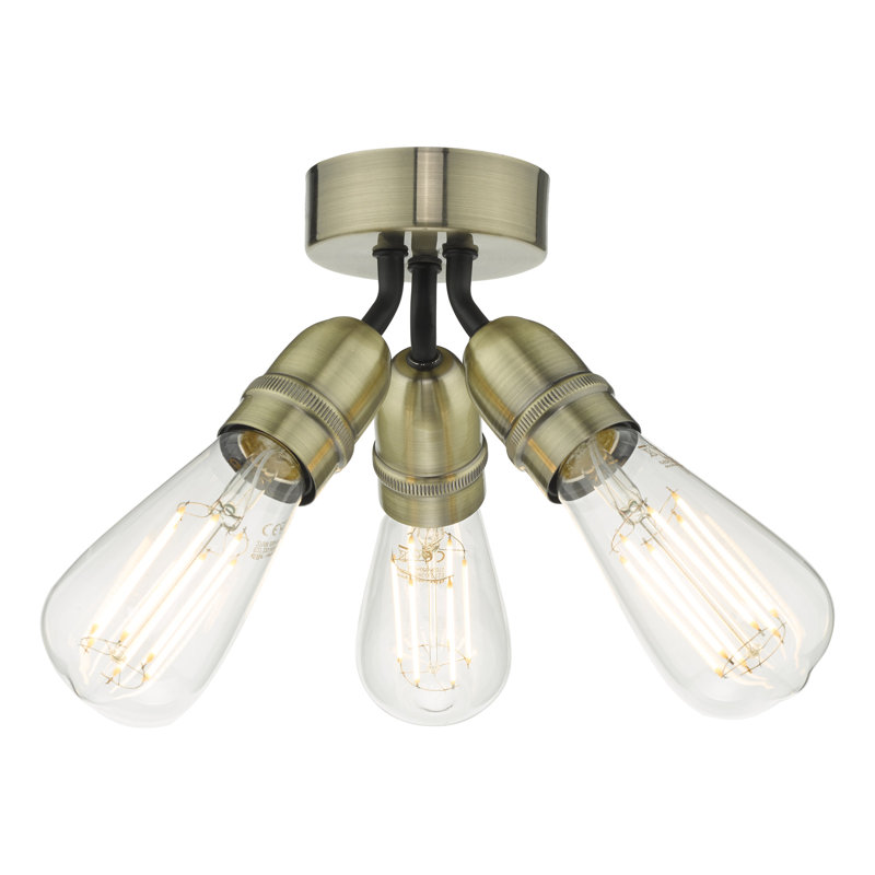Ostrom Glass Semi Flush Mount, Antique Brass