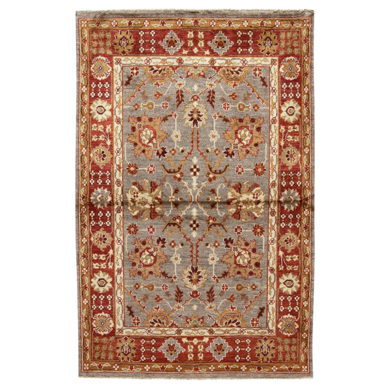 High-Quality Hand-Knotted Grey And Amber Area Rug