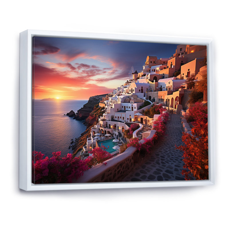 Grèce Oia Splendor IV sur toile, Cadre flottant blanc, H 30 po x l 40 po x P 1,5 po