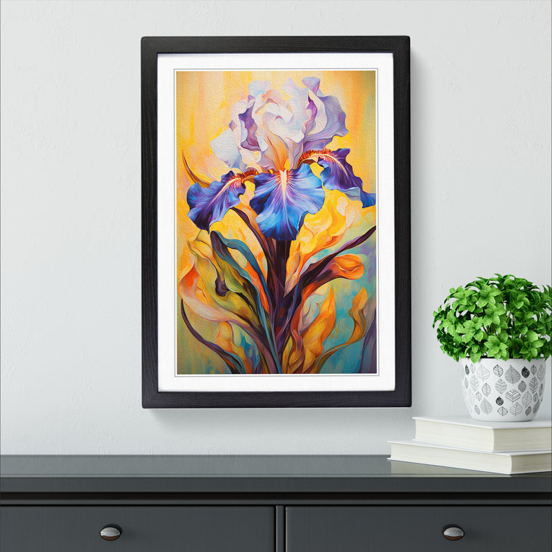 Iris Flower Expressionism - Framed Print, Black Framed, 64cm H x 46cm W x 2cm D