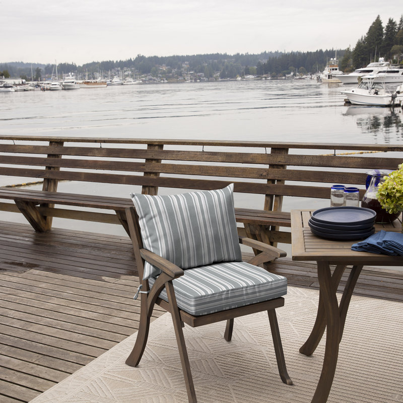 Gray Striped Nautical Outdoor Dining Chair Cushion Set
