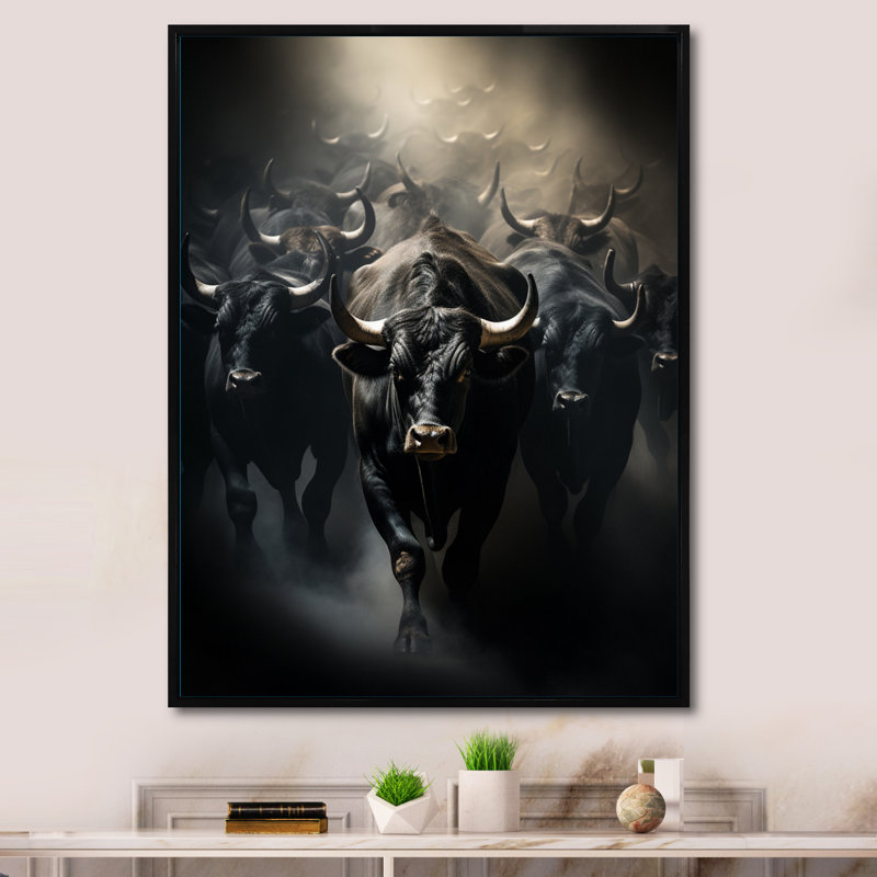 Alnath, bovins, harmonie en monochrome sur toile, H 44 po x l 34 po x P 1,5 po, Cadre flottant noir