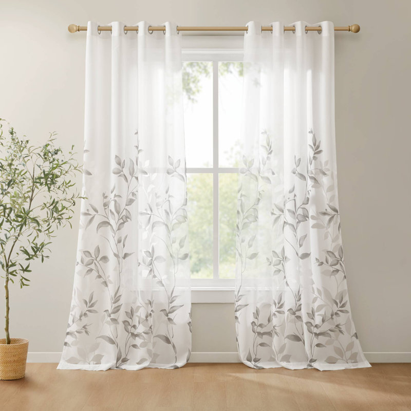 Paire de rideaux à imprimé gris Cecily 50 x 84 po, Gris