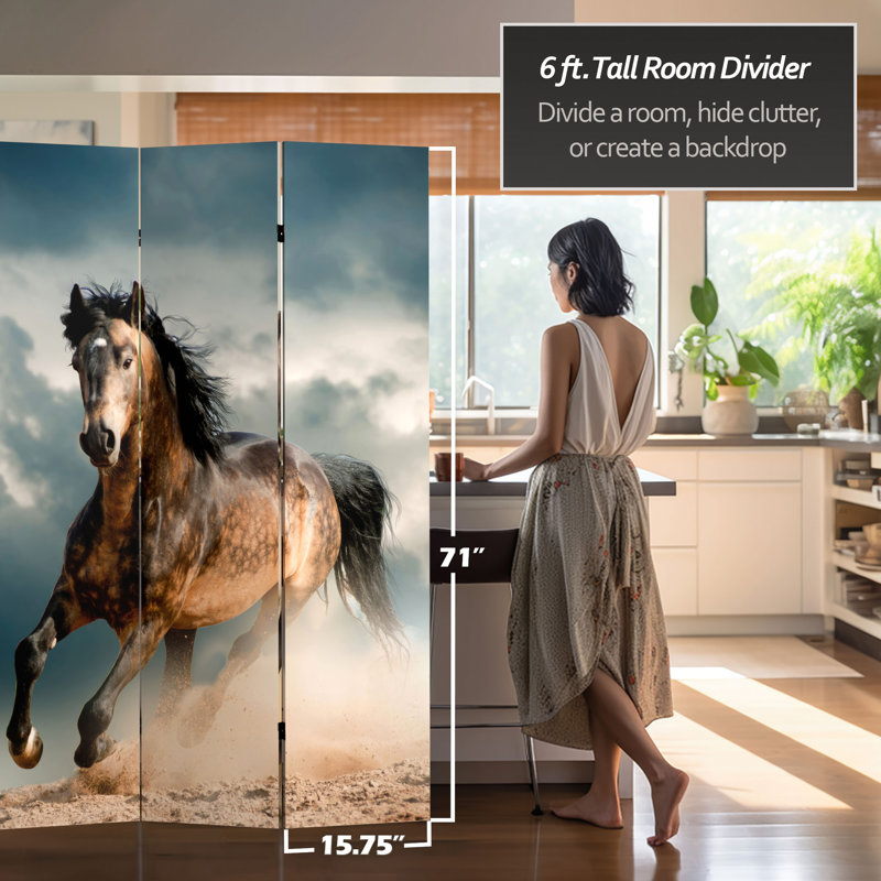 6 Ft. Tall Double Sided Peacocks Canvas Room Divider, Horse
