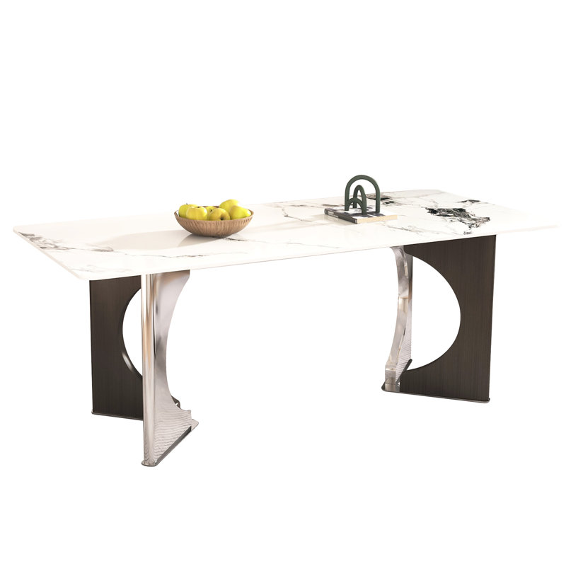 Stylish 79" Marble Dining Table For 6-8, Rectangular, With Hard Stainless Steel Base Rectangular