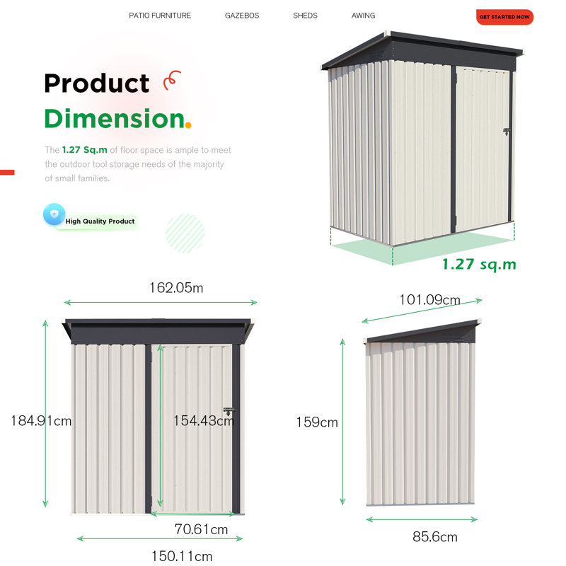 5 Ft. W x 3 Ft. D Metal Lean-To Garden Shed, White