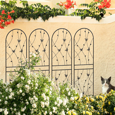 Paquet de 4, treillis de jardin en métal antirouille 71 po x 19,7 po, noir, support à fleurs pour l'extérieur, facile à assembler 71 po x 19,7 po, paquet, antirouille, plante pour aide, assemblage