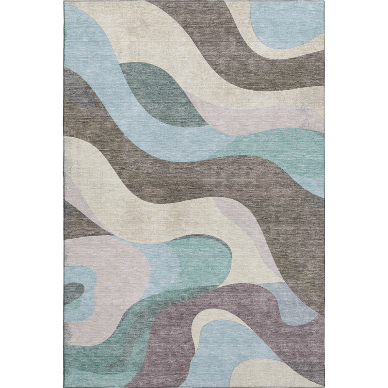 Premium Machine Washable Mayfield AMF2186 swirls Rug, 8' x 10', Taupe
