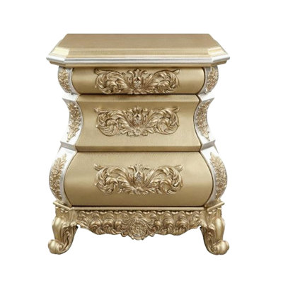 Gold Toned 3 Drawers Nightstand For Bedroom, Felt Lined A Comfortable Bedroom In Golden Spa, Modern And Fashionable Design