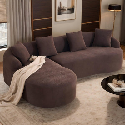 Eyisean 98.8" Chenille Modular Sectional Sofa with Chaise Lounge, Modern Curved Cloud Boneless Couch with 4 Throw Pillows, Wide Seat, No Assembly, L-Shape 4-Seater Compression Sofa for Living Room, Apartment, Modular Sectional Couch, Chaise Lounge Sofa